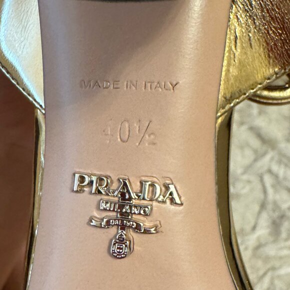 Prada Shoes - Like New: 950 Prada GOLD/PLATINO Sandal CALZATURE DONNA FLOWER HEEL
